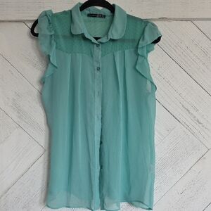 Atmosphere Aqua Ruffle Blouse
